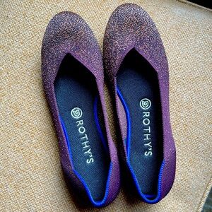 Rothy’s Eggplant Metallic The Flat Round Toe Shoes Womens Size 9